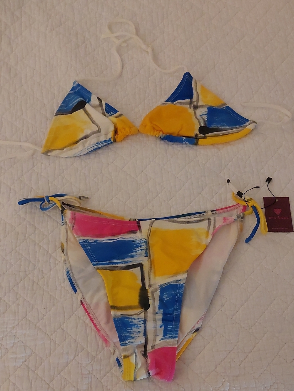 Colorblock Triangle Bikini Set in Yellow, Blue & Pink